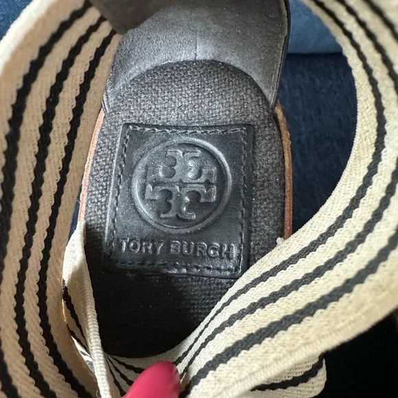 Tory Burch Black and White Wedge Espadrille Shoes - Picture 2 of 10